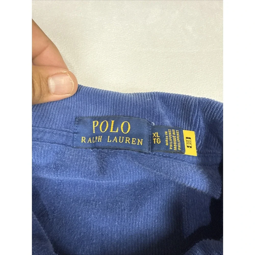 Polo Ralph Lauren Mens Navy Blue Knit Corduroy Quarter Zip Pullover Size XL READ